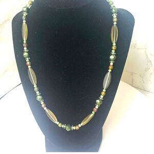 ARTISAN Lucite Resin Beaded Necklace Shades Of Green